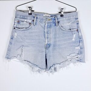 Agolde Denim Shorts High Rise Distressed Parker Long Size 29 Button Fly Cutoffs